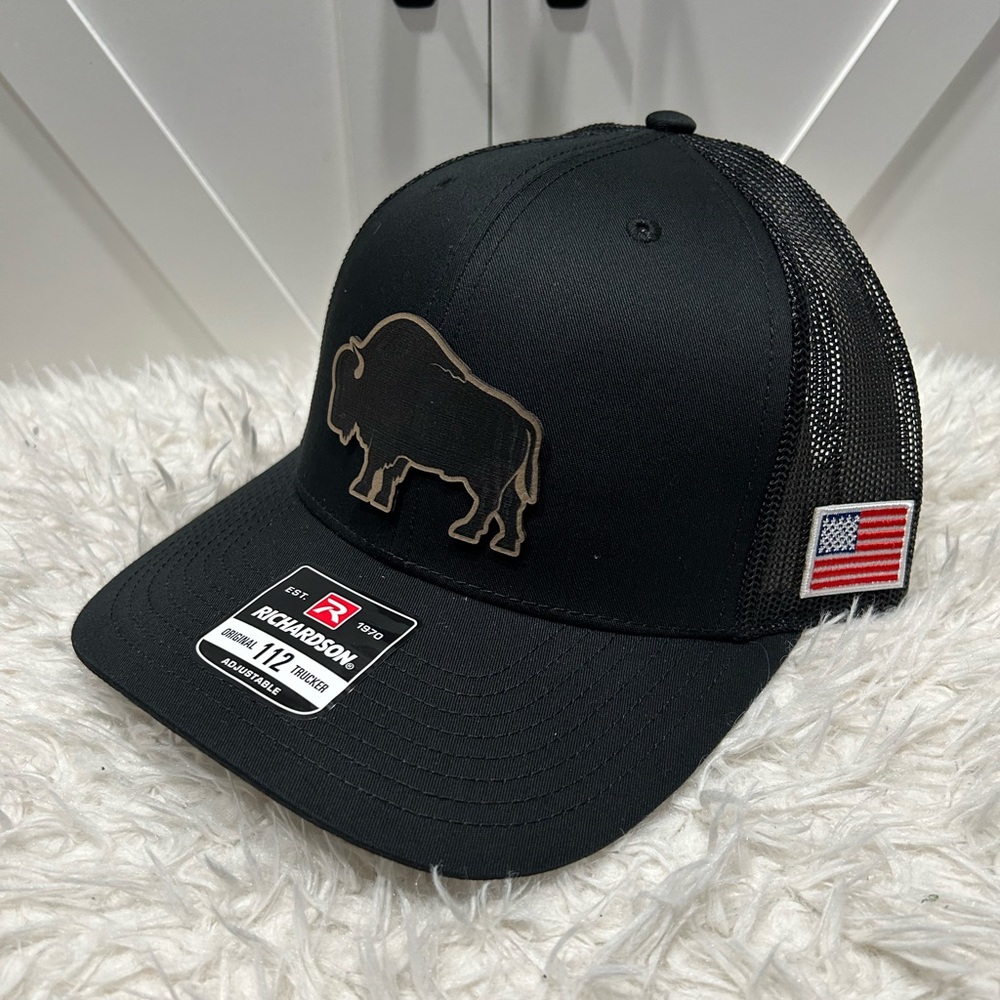 Laser engraved Buffalo Richardson 112 trucker hat.